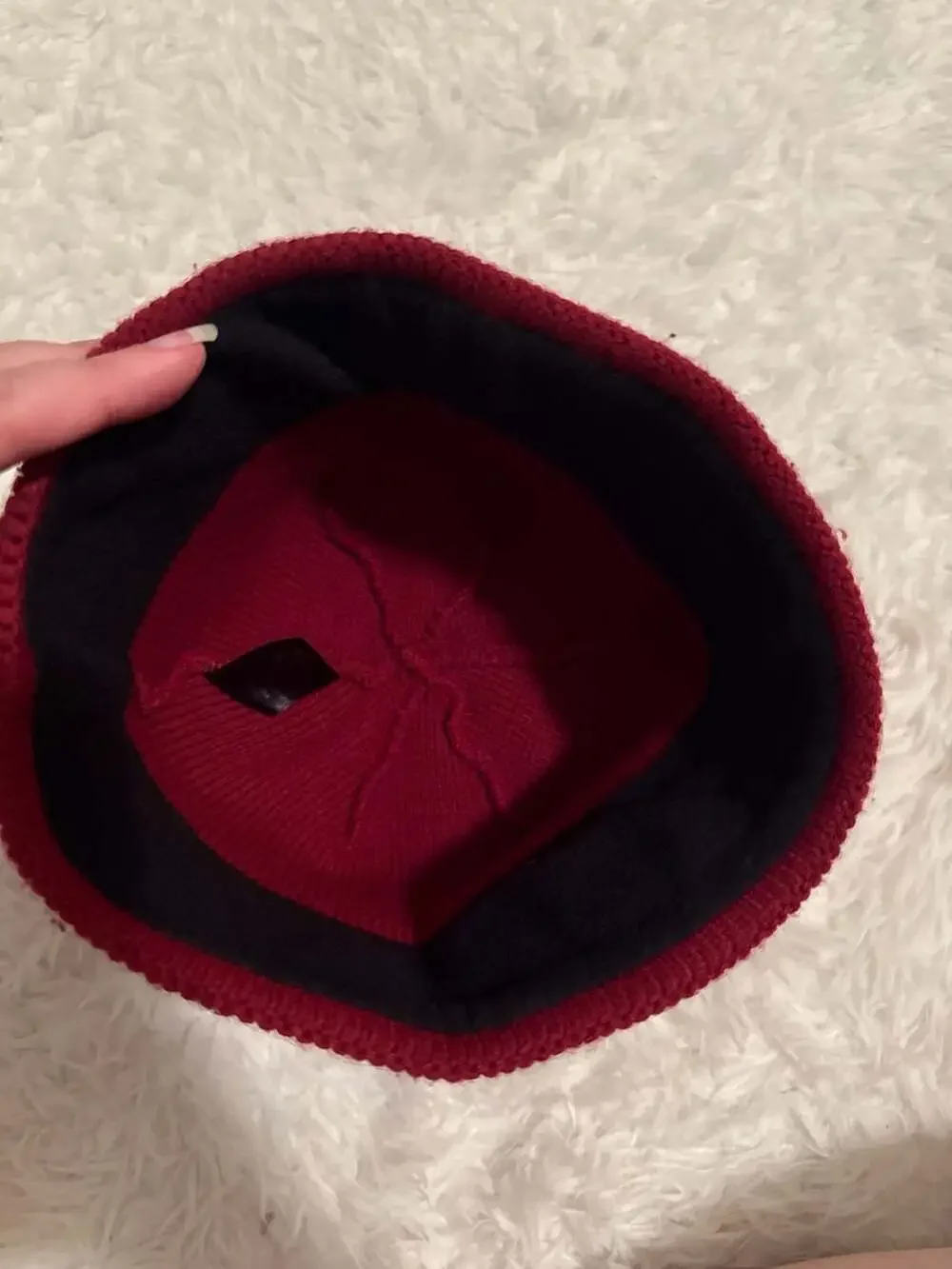 The North Face Ribbed‎ Jim Beanie Hat with Fleece Earband Burgundy